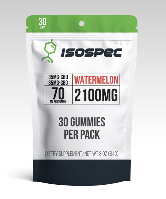 CBD + CBG Gummies (Watermelon) - 2100mg (70mg per/gummy), 30 count