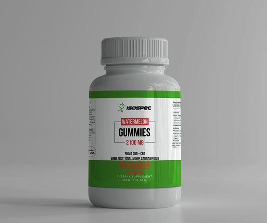 CBD + CBG Gummies (Watermelon) - 2100mg (70mg per/gummy), 30 count