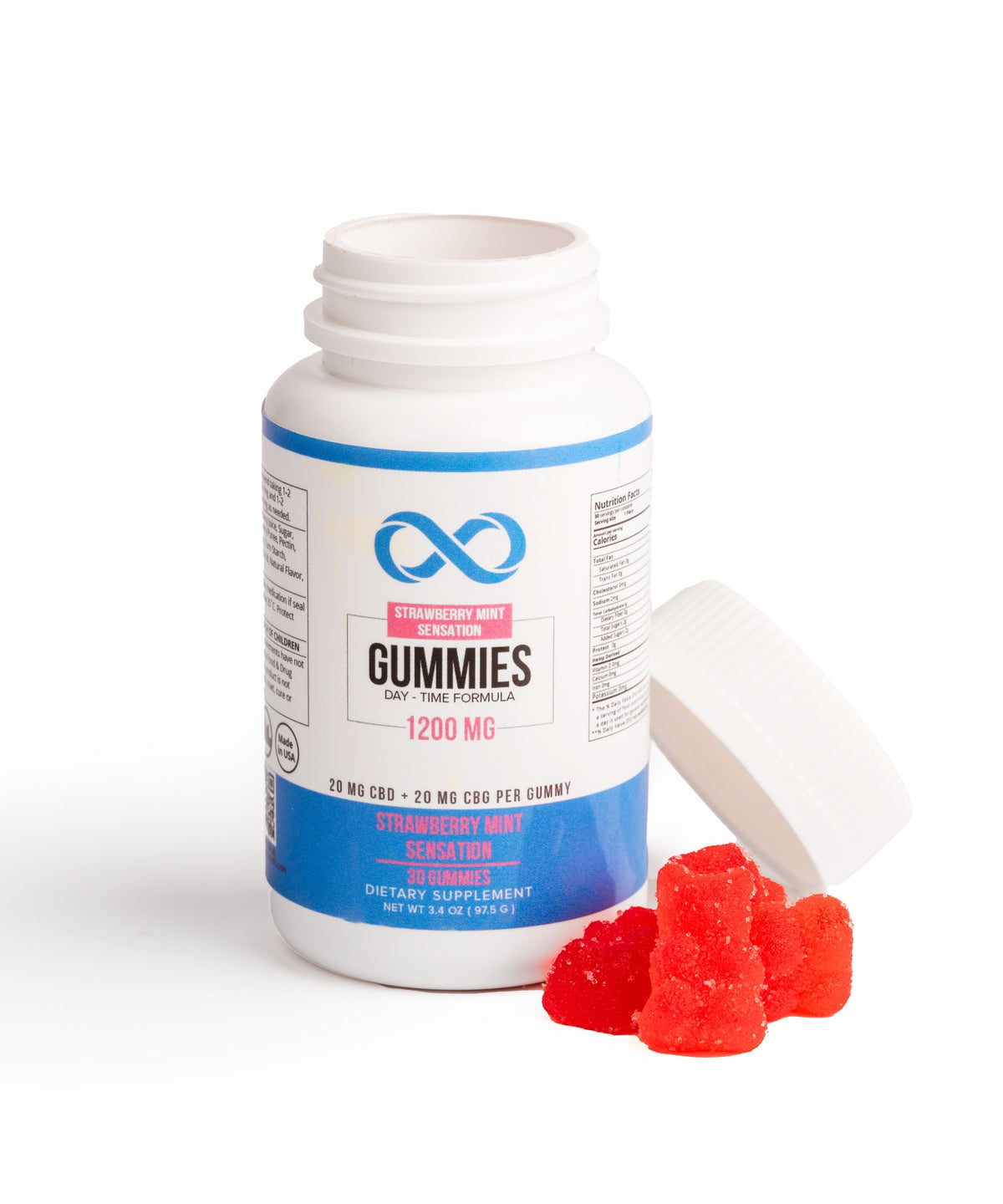 CBD + CBG Gummies (Strawberry Mint) – 1200mg (20mg per/gummy), &lt;br&gt; 30 count - AUTTRUM