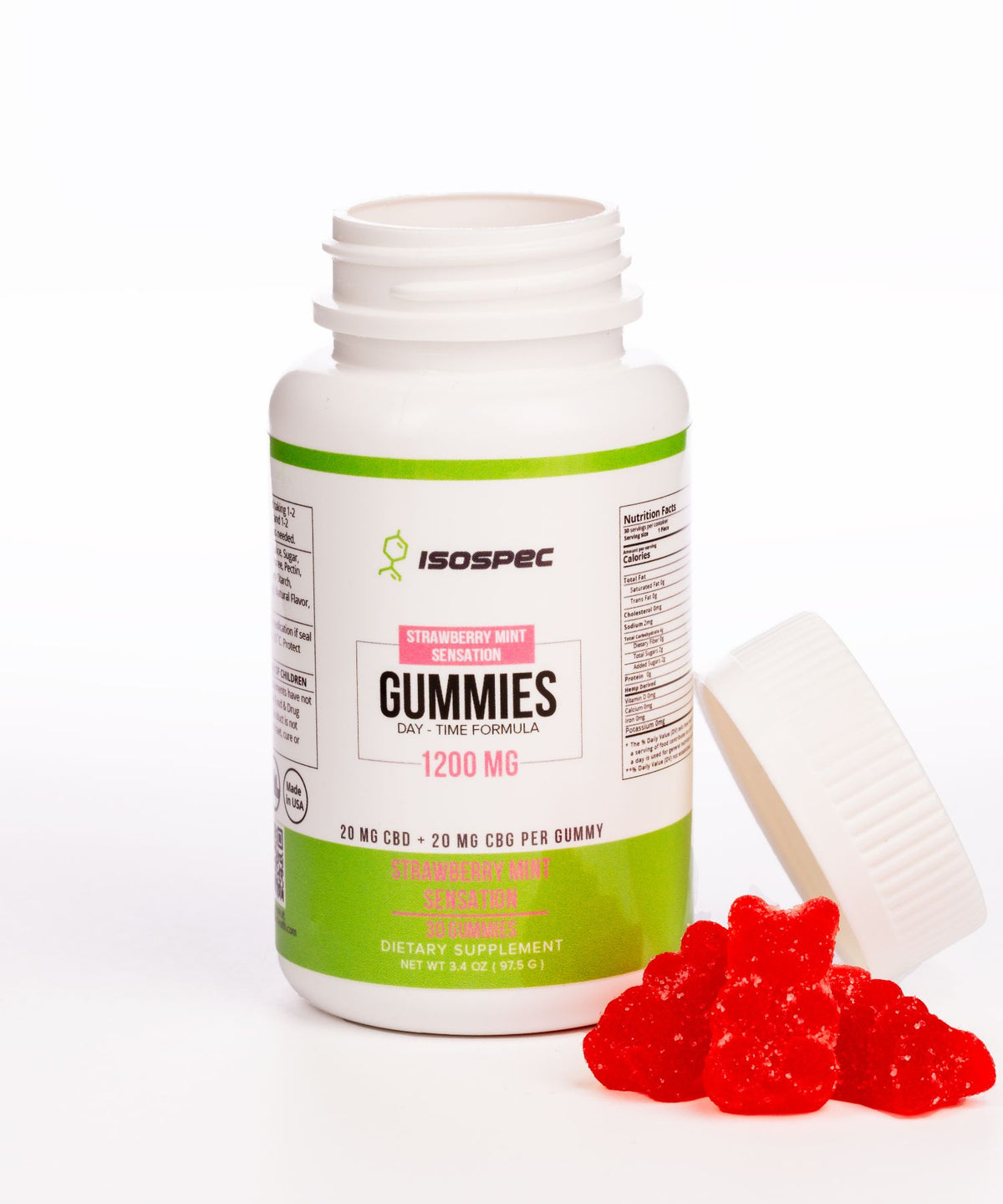 CBD + CBG Gummies (Strawberry Mint) – 1200mg (20mg per/gummy), 30 count