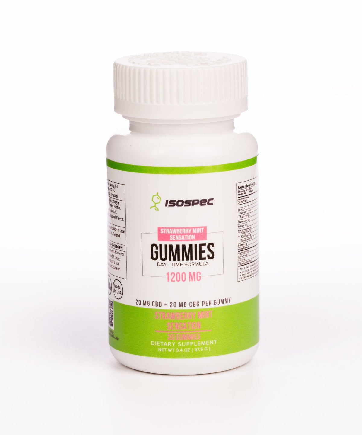 CBD + CBG Gummies (Strawberry Mint) – 1200mg (20mg per/gummy), 30 count